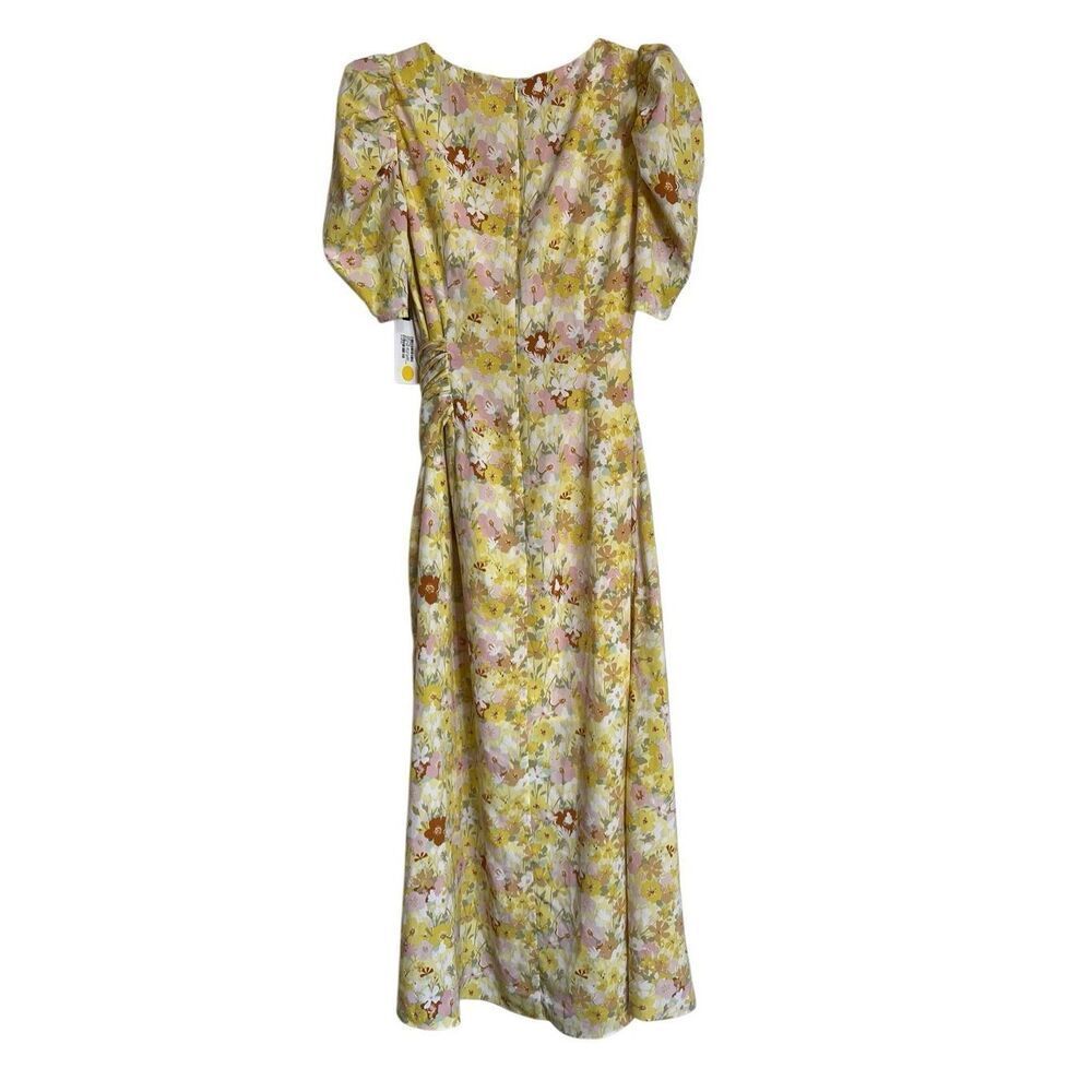 ASTR The Label Midi Dress Womens Small Yellow Rust Martina Floral Ruched NWT - Picture 4 of 14
